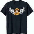 thumbnail image 1 of Black T-Shirt with White Wing Outline & Woman in Yellow Scarf Design, 1 of 5