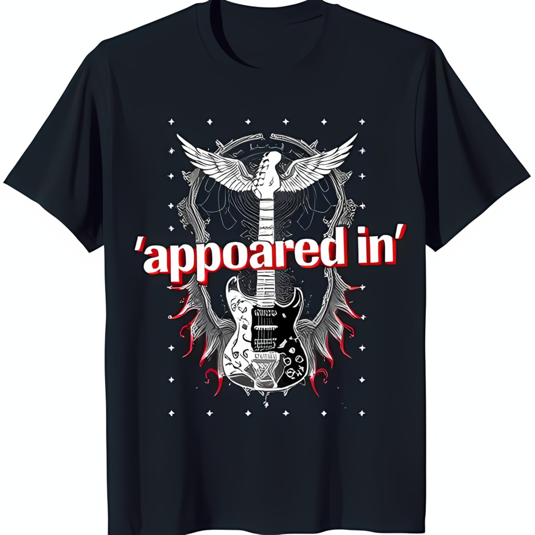 Black TShirt with White Wings & 'Appeared In' Design