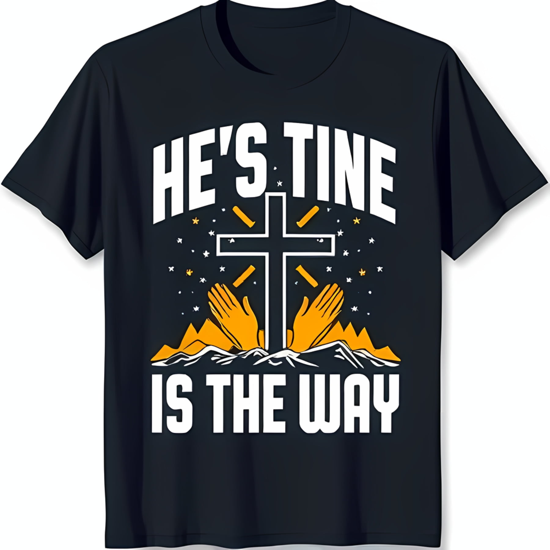 Black TShirt with White & Yellow Hands in Prayer 'He's is the Way