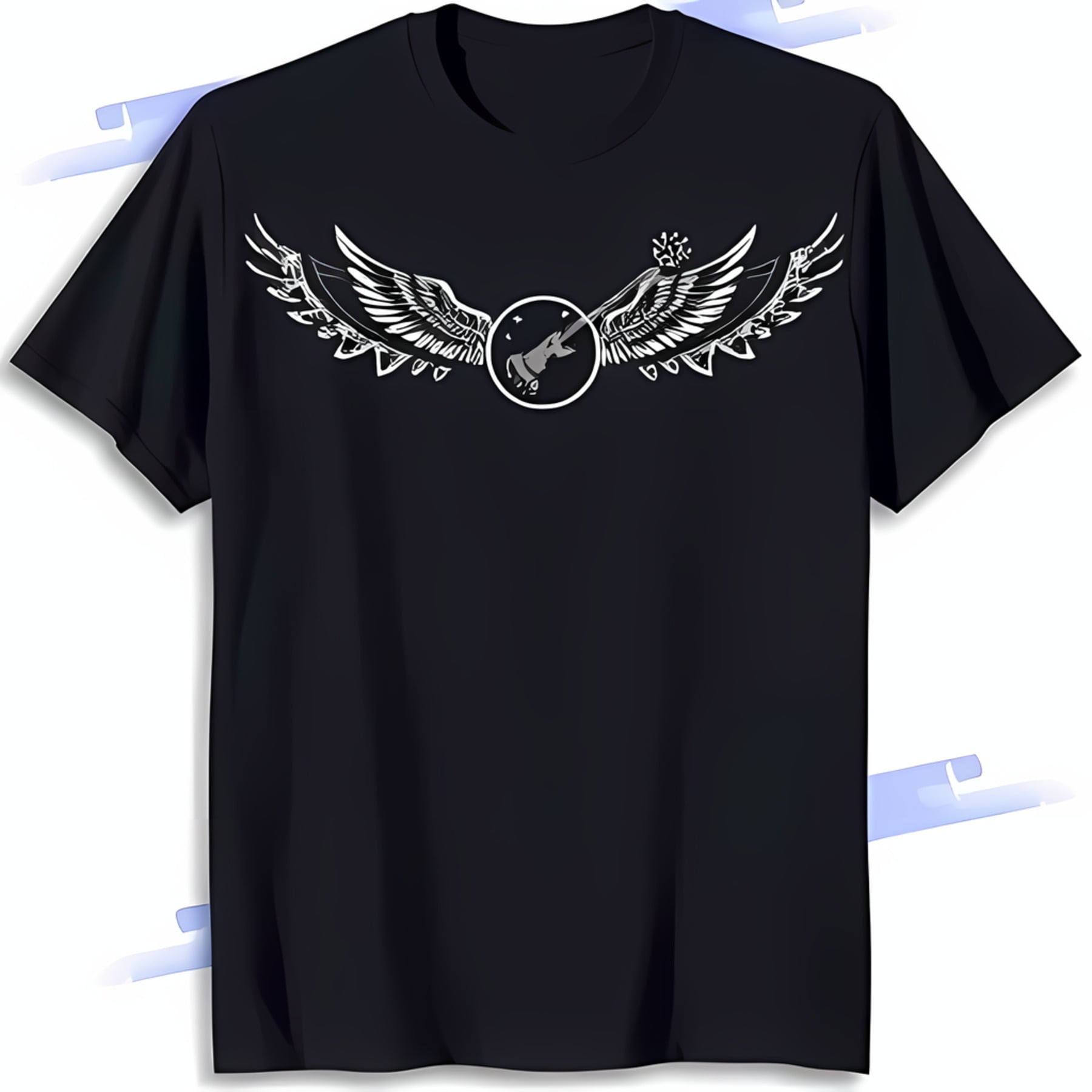 Black TShirt with White and Wings Graphic Tee