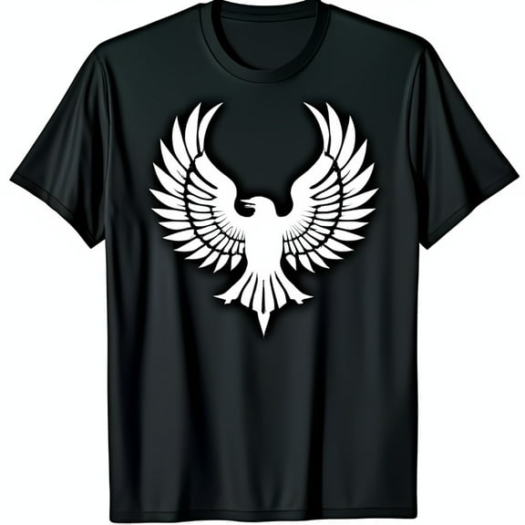 Black T-Shirt with White of Spreading Bird Wings Stylish & Unique Design