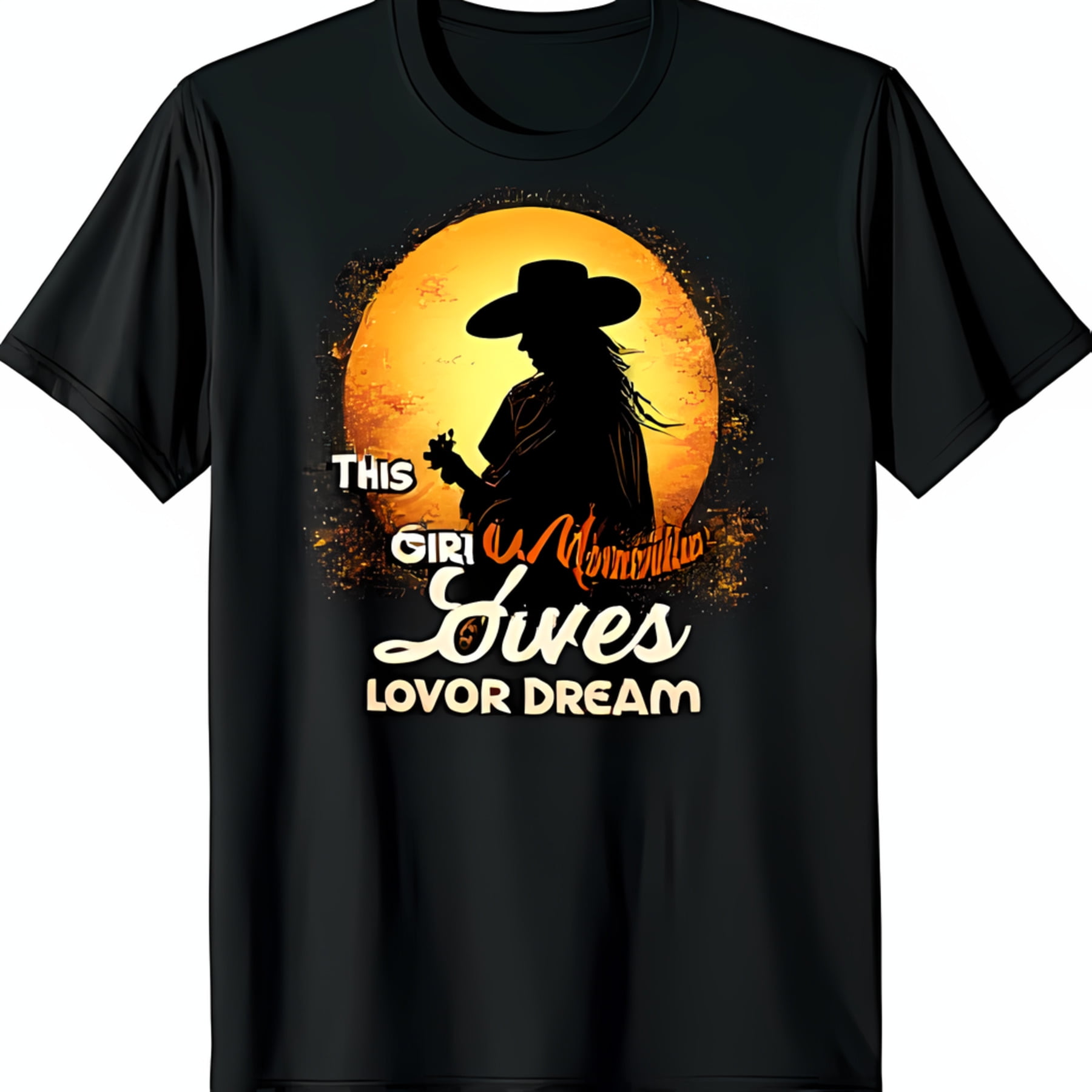 Black TShirt with Woman & 'This Girl Lives for Dreams' Design