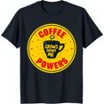 Black TShirt with Yellow Circle & 'Coffee Powers' Design Stylish