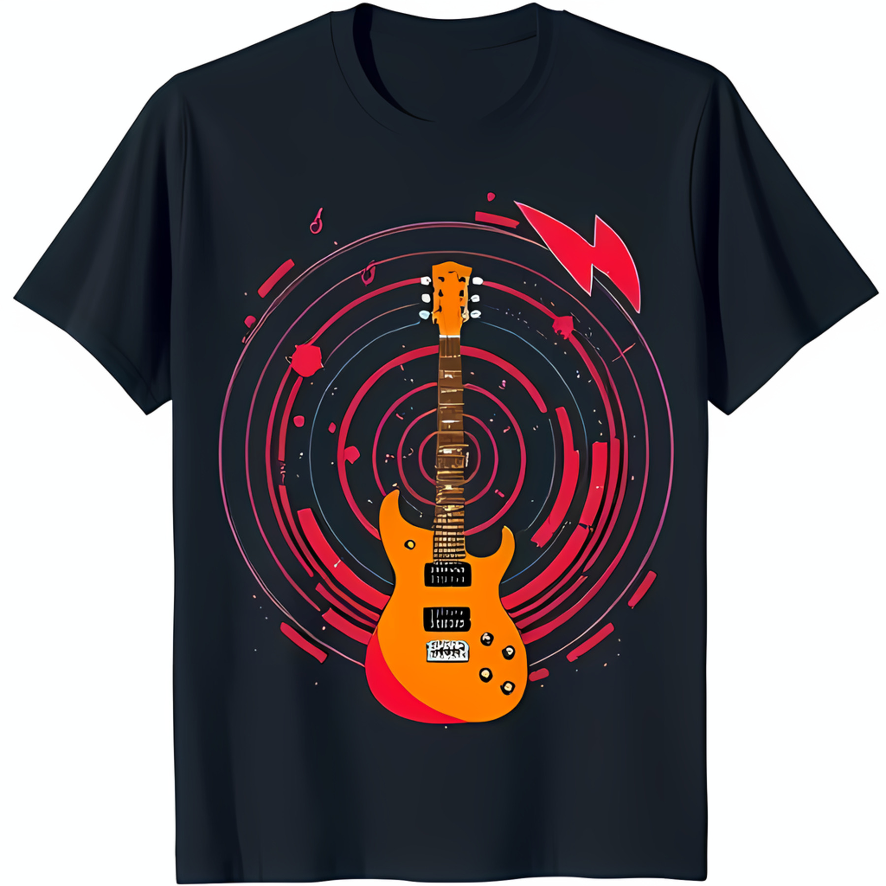 Black TShirt with Yellow Design & Bold Red Rings