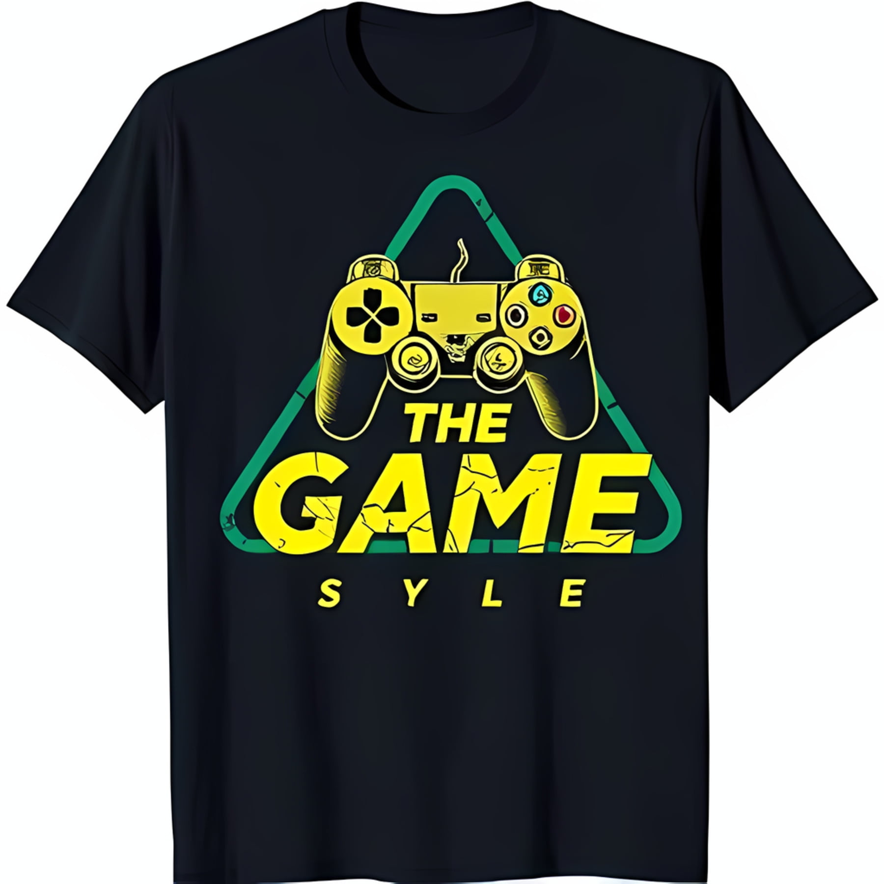 Black TShirt with Yellow & Green Warning Sign Graphic & Game