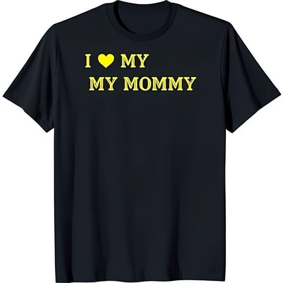 Black T-Shirt with Yellow Heart & 'I Love My Mommy' Print