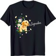 Black TShirt with Yellow Labrador Puppy Graphic and Floral Design