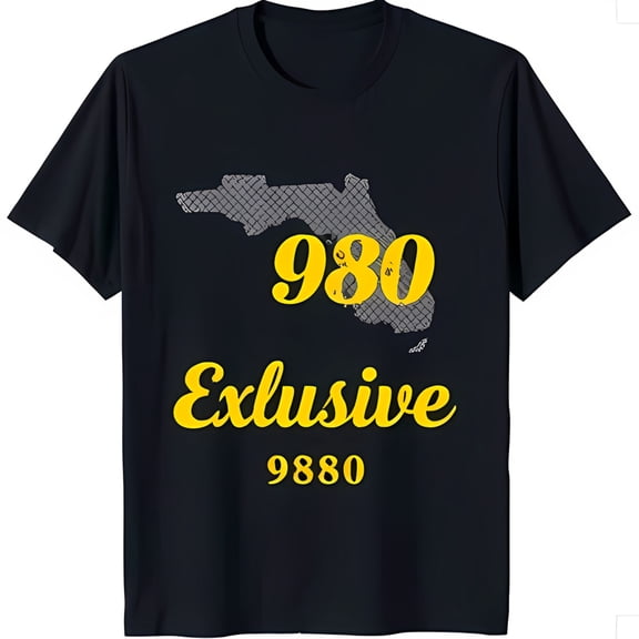 Black T-Shirt with Yellow Outline Large 980 Design & 9880 Text