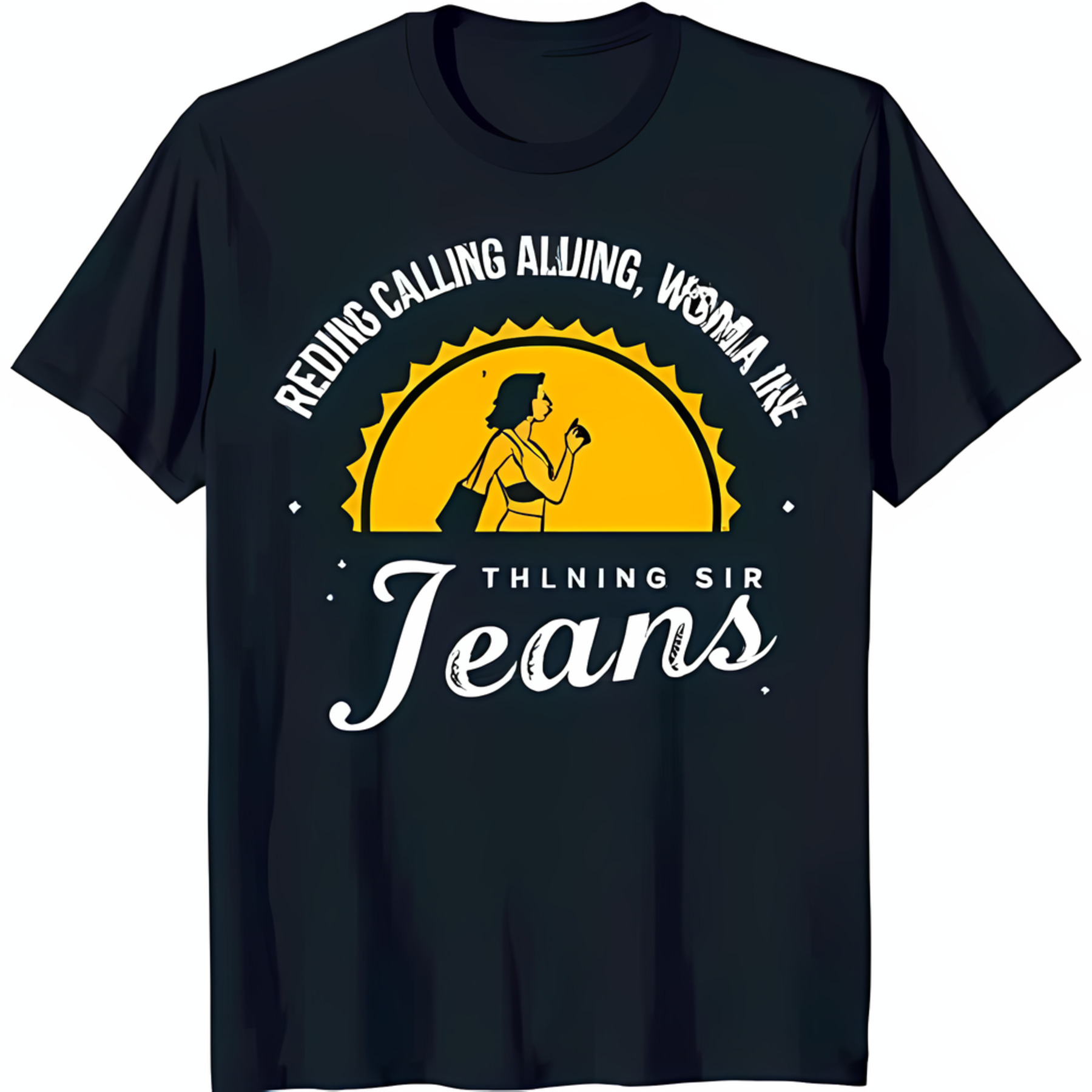 Black TShirt with Yellow Sun Graphic and Woman Design ' Calling All
