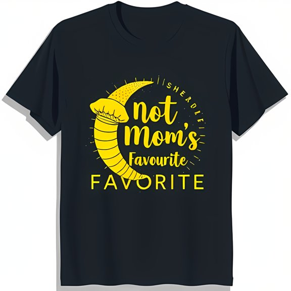 Black T-Shirt with Yellow Text & Graphic 'Not Mom's Favourite Favourite'