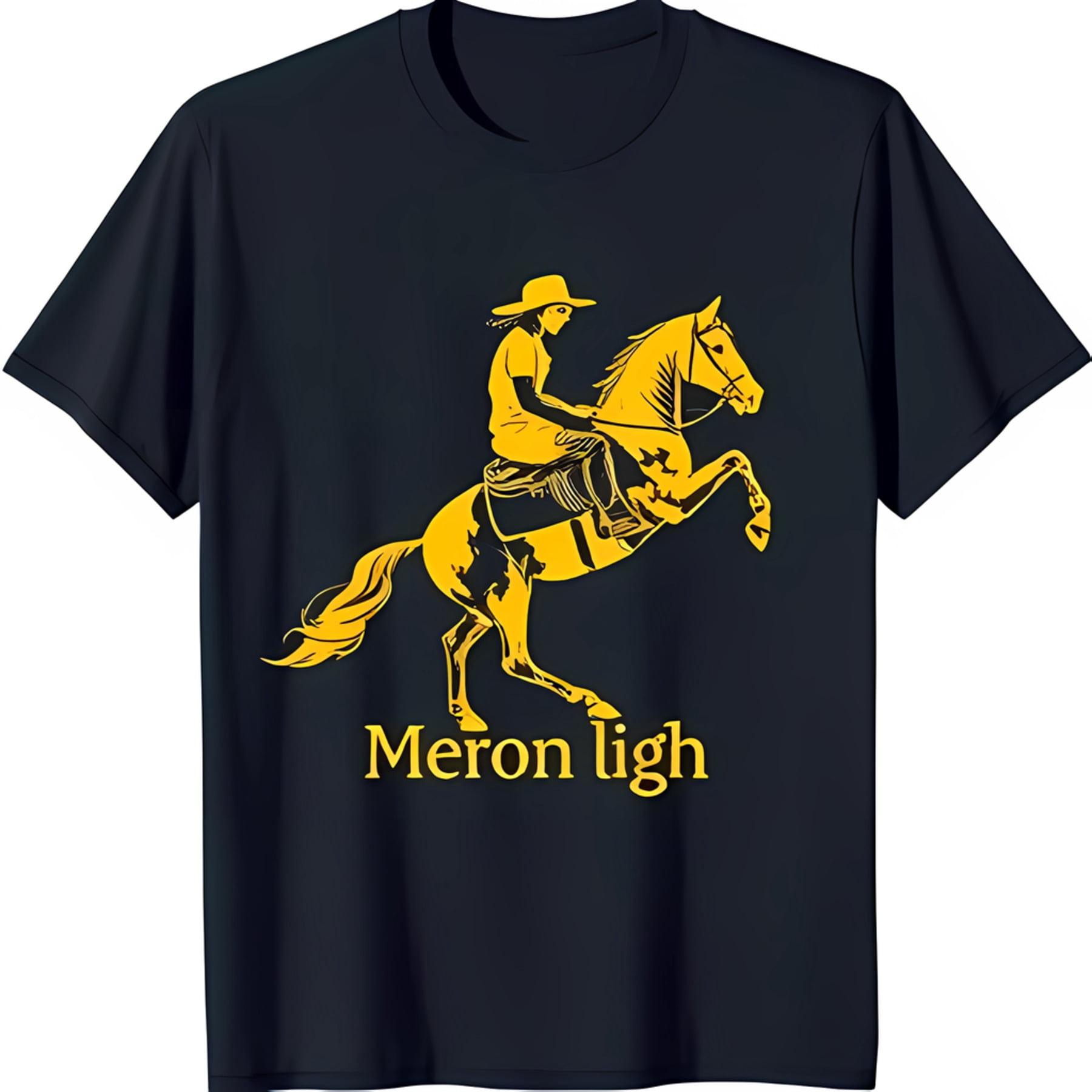 Yellow Riding Shirt Black T-Shirt with Yellow of Rearing Horse and Rider 'Meron Ligh ...