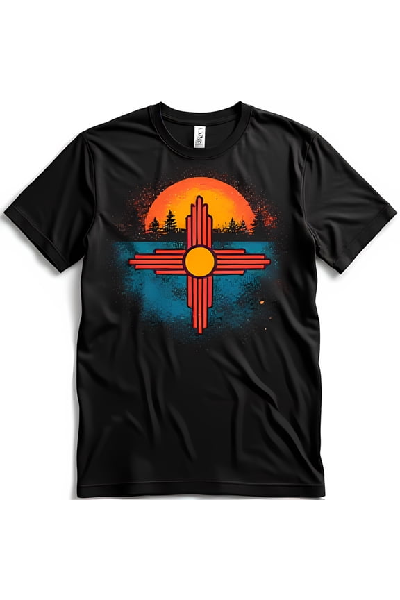 Black T-Shirt with Zia Symbol Graphic Celebrate New Mexico Heritage