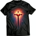 thumbnail image 1 of Black T-Shirt with and Heart Graphic Glow Design on Dark Blue Background, 1 of 5