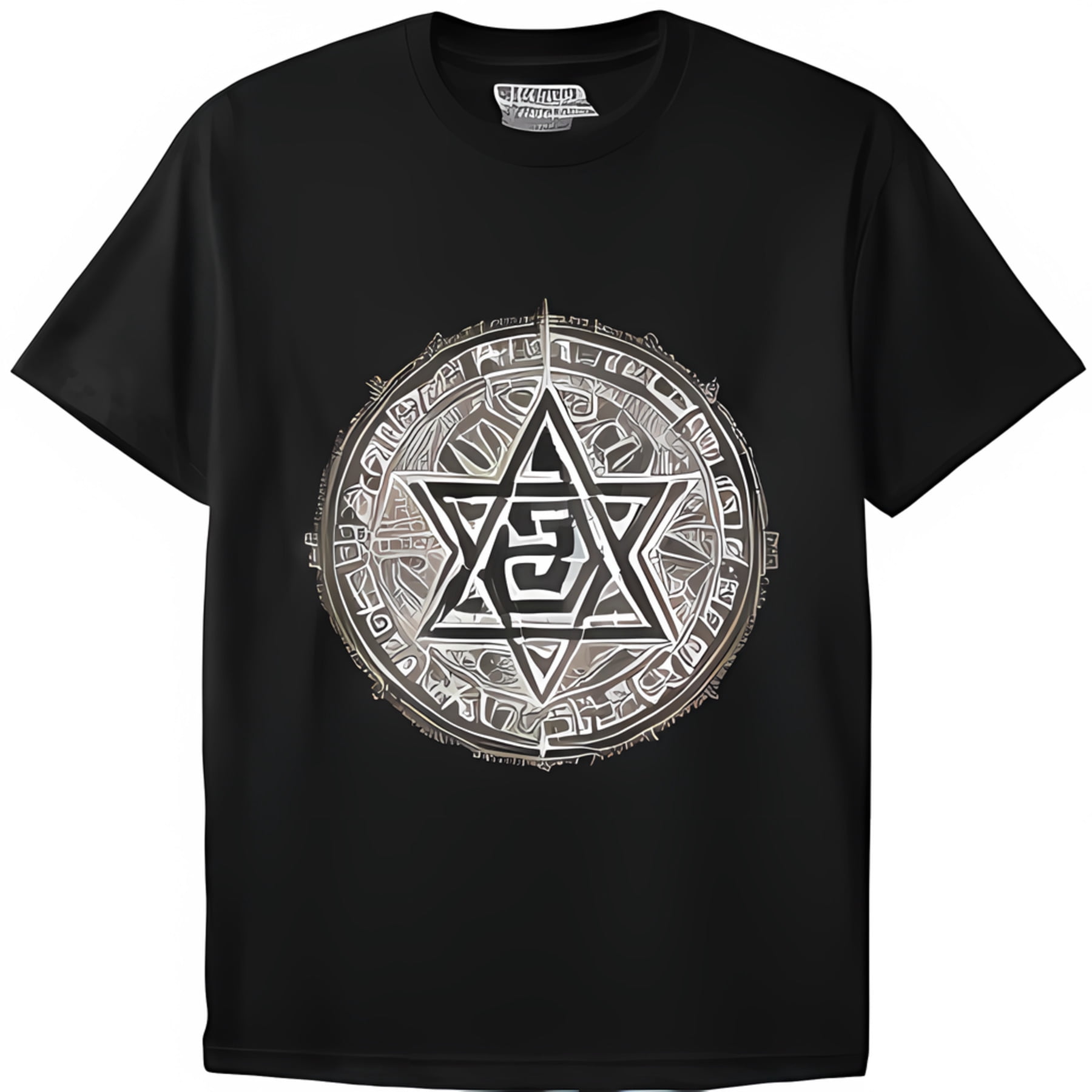 Black T-Shirt with of & Ancient Runes Magical EsoTeeric Design Jewish ...