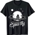 thumbnail image 1 of Black T-Shirt with on Moon Design Space City Cursive Print, 1 of 5