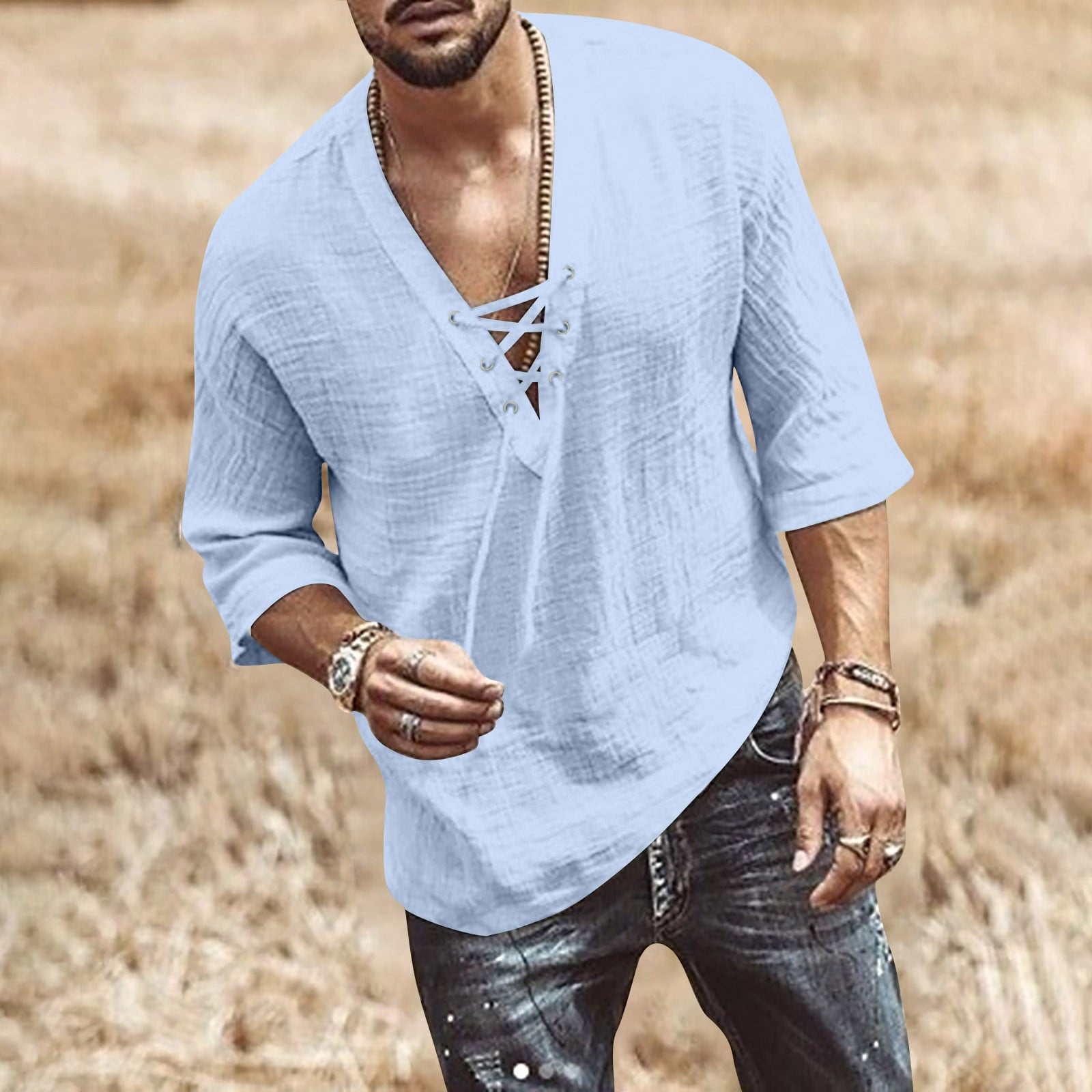 Mens Long Sleeve HHei K Designer Spring Summer Men s Casual Cotton Linen Solid Color Long Sleeve Shirts Loose Stand Collar Shirts Walmart