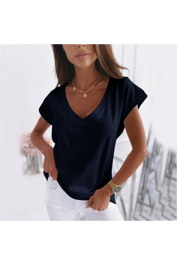 Black T Shirts For Women T Shirts V Neck Loose Fitting Summer Tops Short Sleeve