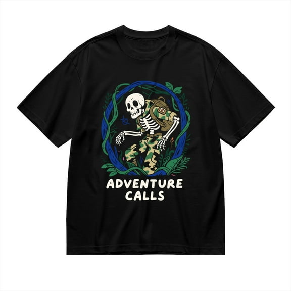 Black T Shirts for Men, Adventure Calls, Camouflage Skull Print Mens Graphic Tees, 24013996,XL
