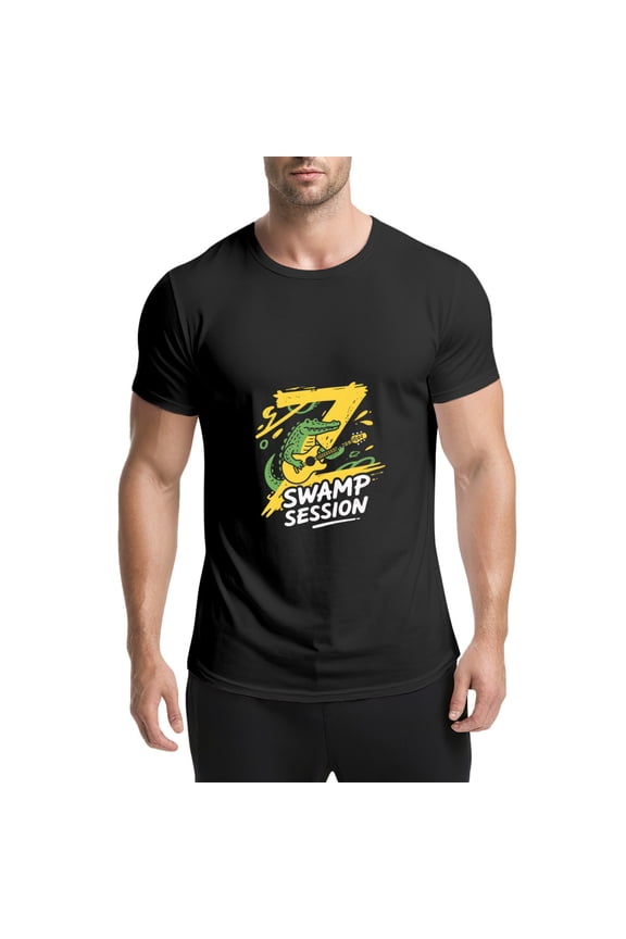 Black T Shirts for Men, Alligator, Guitar, Swamp Session Graphic Mens Graphic Tees, 25061262,3XL
