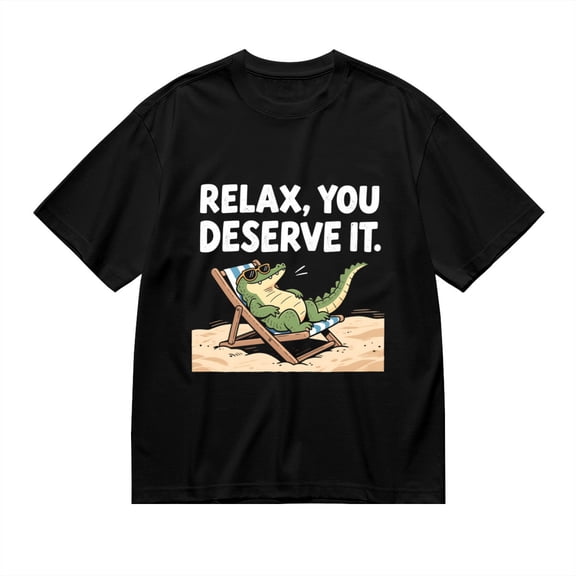 Black T Shirts for Men, Alligator Relax Beach, Graphic Mens Graphic Tees, 24936674,M