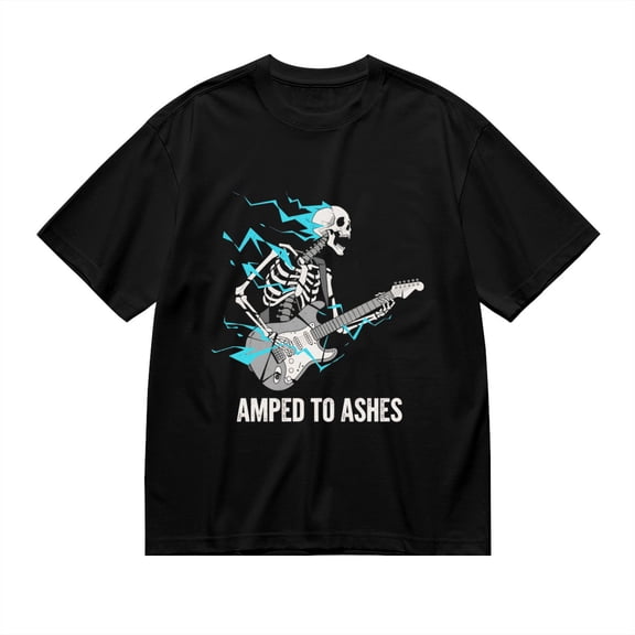 Black T Shirts for Men, Amped To Ashes,Skeleton Guitar Print 2 Mens Graphic Tees, 24014016,S