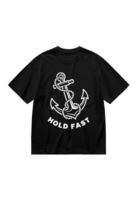 Black T Shirts for Men, Anchor, Rope, Hold Fast Graphic Mens Graphic Tees, 24827778,3XL