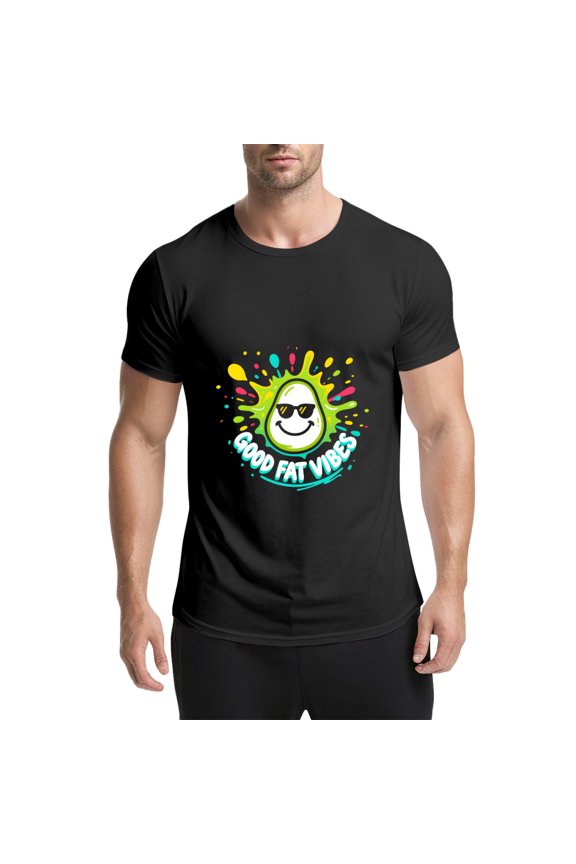 Black T Shirts for Men, Avocado,Splatter,Good Fat Vibes Graphic Mens Graphic Tees, 25060589,S