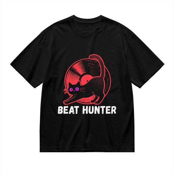 Black T Shirts for Men, Beat Hunter,Black Cat Vinyl Print 1 Mens Graphic Tees, 24013909,S