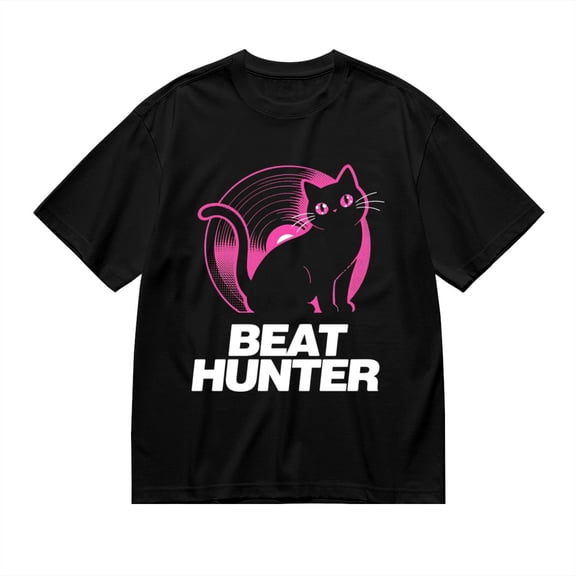 Black T Shirts for Men, Beat Hunter,Black Cat Vinyl Print Mens Graphic Tees, 24014025,3XL