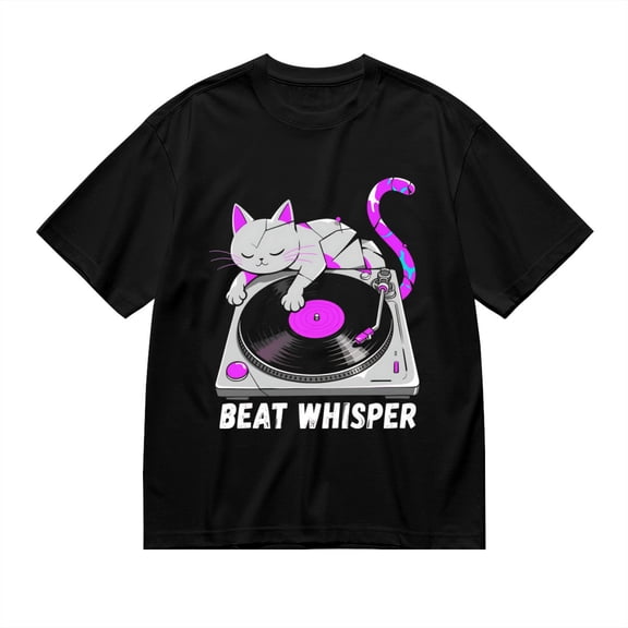 Black T Shirts for Men, Beat Whisper, Cat Vinyl Print 3 Mens Graphic Tees, 24014034,3XL