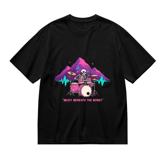 Black T Shirts for Men, Beats Beneath The Bones, Skeleton Print 1 Mens Graphic Tees, 24013982,S