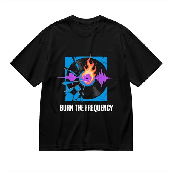 Black T Shirts for Men, Burn The Frequency,Vinyl Fire Print Mens Graphic Tees, 24013981,L