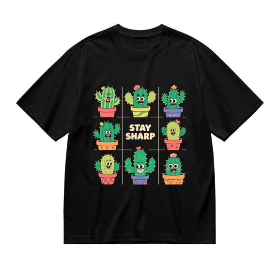 Black T Shirts for Men, Cactus, Stay Sharp, Potted Plants Graphic Mens Graphic Tees, 24898461,S