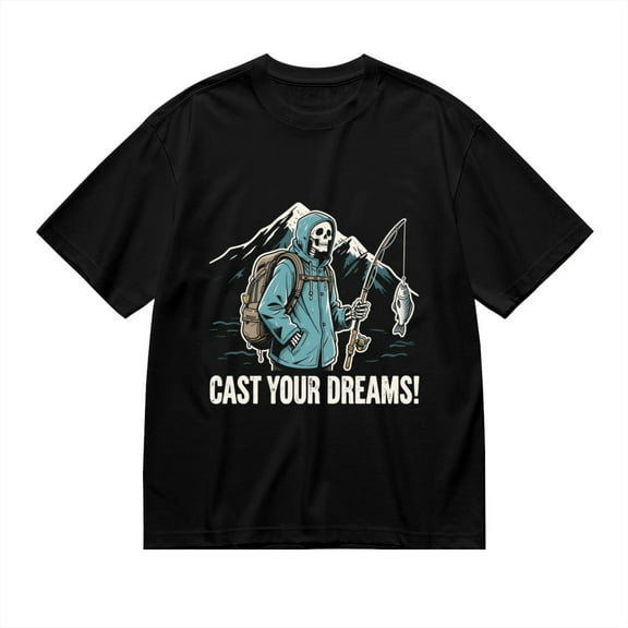 Black T Shirts for Men, Cast Your Dreams, Skeleton Print Mens Graphic Tees, 24013895,3XL