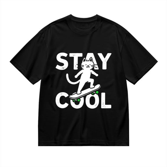 Black T Shirts for Men, Cat, Skateboard, Stay Cool Graphic Mens Graphic Tees, 24898535,S