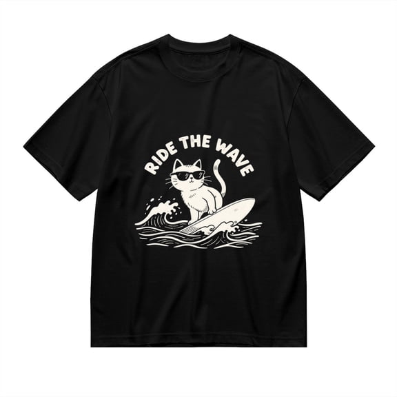 Black T Shirts for Men, Cat, Surfing, Ride The Wave Graphic Mens Graphic Tees, 24898410,S