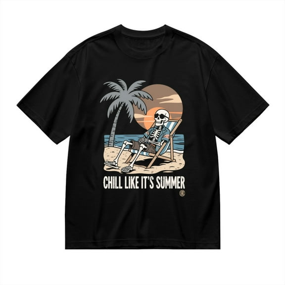 Black T Shirts for Men, Chill Like It'S Summer, Skeleton Print Mens Graphic Tees, 24013881,S