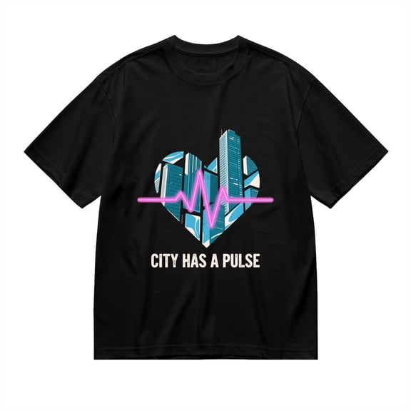 Black T Shirts for Men, City Has A Pulse, Neon Heart City Print 2 Mens Graphic Tees, 24013971,3XL