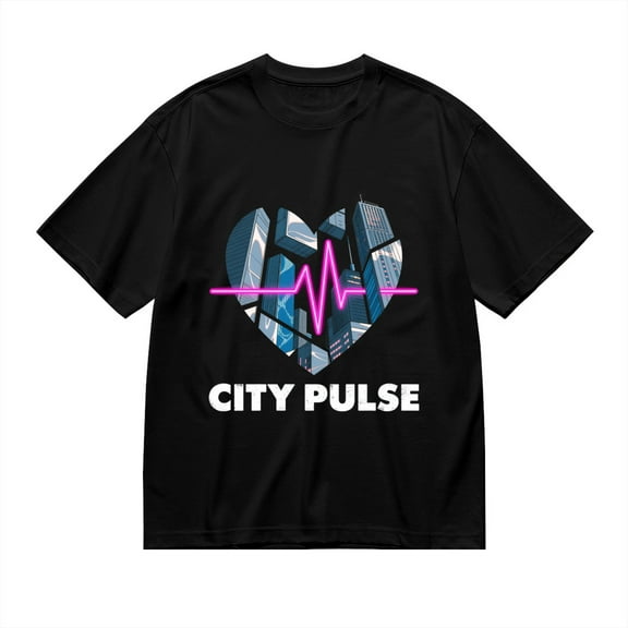 Black T Shirts for Men, City Pulse, Skyline Print 3 Mens Graphic Tees, 24013740,M