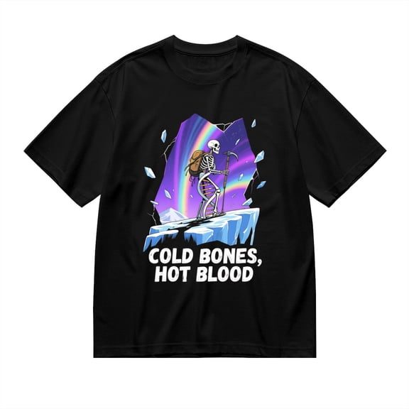 Black T Shirts for Men, Cold Bones Hot Blood,Skeleton With Ice Axe Print Mens Graphic Tees, 24013775,S