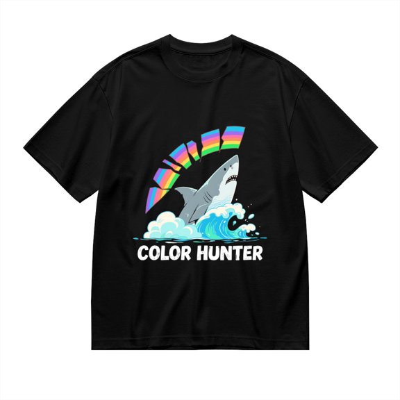Black T Shirts for Men, Color Hunter,Shark Rainbow Print 1 Mens Graphic Tees, 24014001,3XL