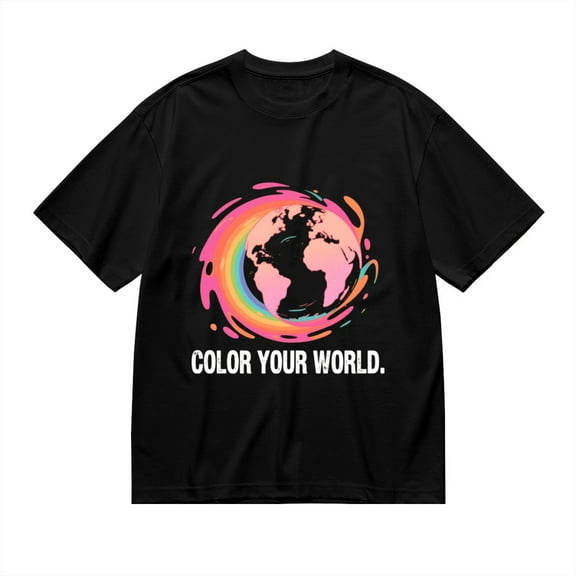 Black T Shirts for Men, Color Your World,Colorful Earth Print Mens Graphic Tees, 24013997,S