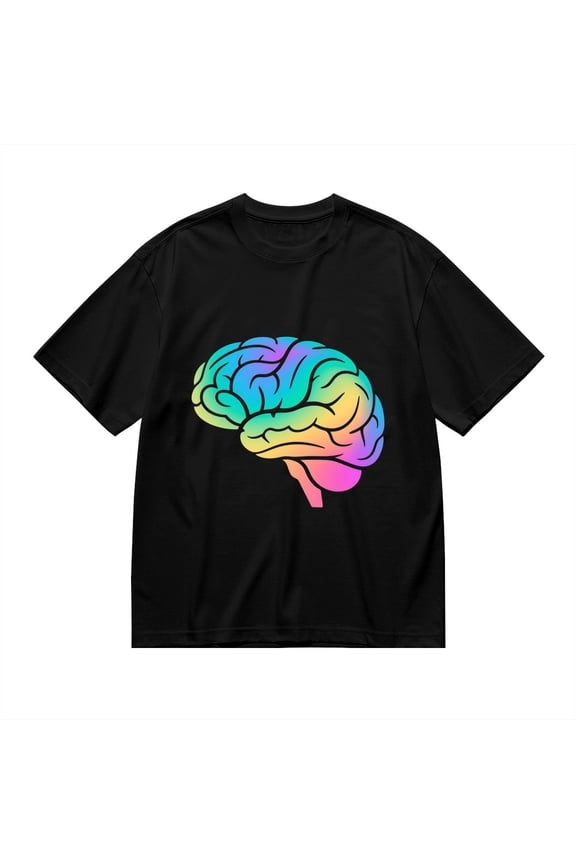 Black T Shirts for Men, Colorful Brain, Graphic Mens Graphic Tees, 24827667,XL