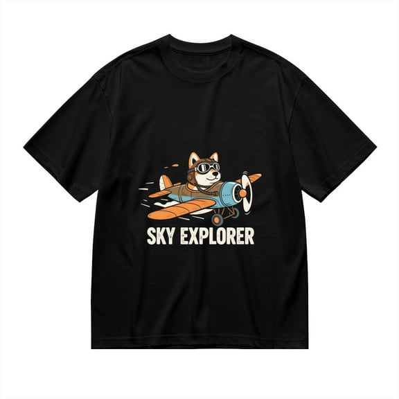 Black T Shirts for Men, Corgi Pilot Sky Explorer, Graphic Mens Graphic Tees, 24936759,S
