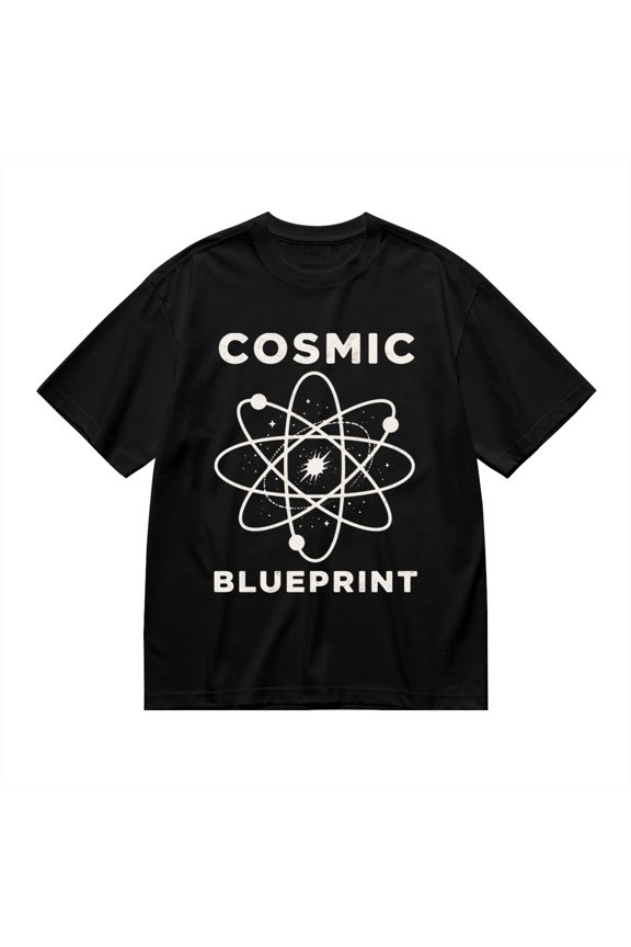 Black T Shirts for Men, Cosmic Blueprint, Atomic Orbit Print Mens Graphic Tees, 24816245,L