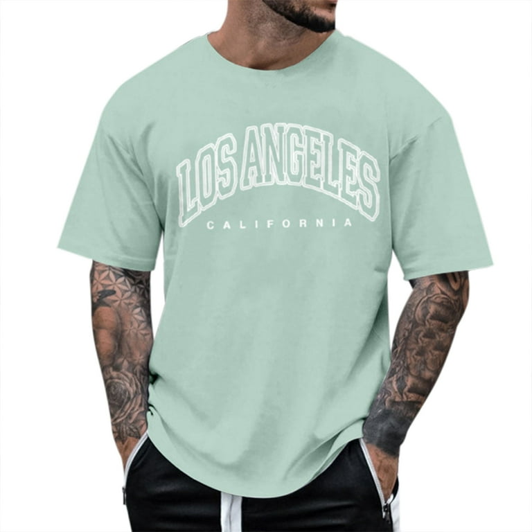 Black T Shirts for Men Crew Neck Casual T Shirt Letter Print Mint Green M Walmart