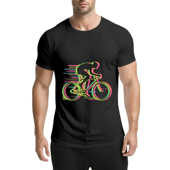 Black T Shirts for Men, Cyclist,Bicycle,Fluorescent Colors,Motion Blur,Graphic Mens Graphic Tees, 25060567,S