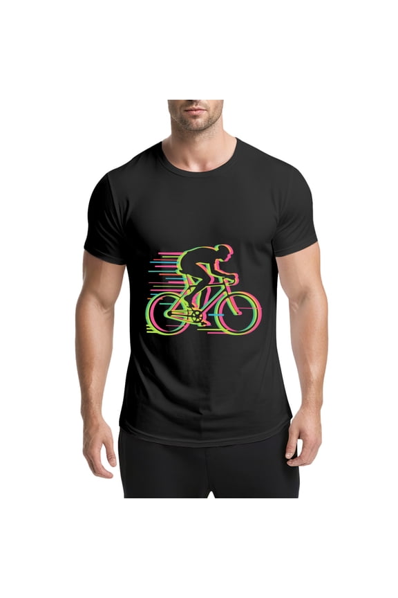 Black T Shirts for Men, Cyclist,Bicycle,Fluorescent Colors,Motion Blur,Graphic Mens Graphic Tees, 25060567,S
