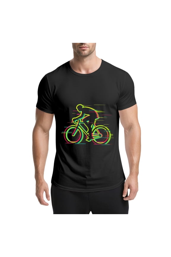 Black T Shirts for Men, Cyclist,Bicycle,Neon Lines,Speed Lines,Graphic Mens Graphic Tees, 25060463,S