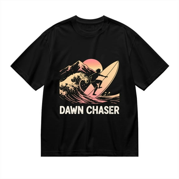 Black T Shirts for Men, Dawn Chaser,Surfer Mountain Print Mens Graphic Tees, 24013942,S